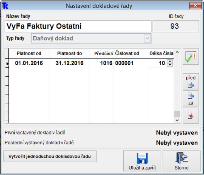 Po vytvoření vícenásobné řady z jednoduché se údaj Číslovat od přepíše na následující číslo dle posledního vystaveného dokladu.