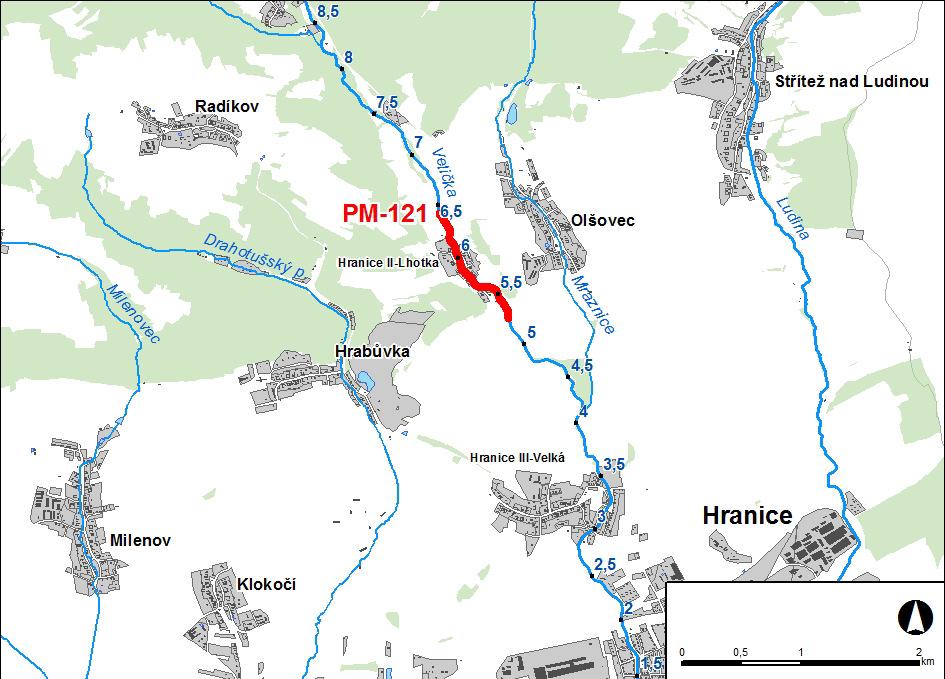 1. LOKALIZACE Předmětem řešeného území je úsek na řece Veličce v km 5,269-6,431 Obr. č. 1 Přehledná mapa řešeného území 2. CHARAKTERISTIKA OBLASTI S VÝZNAMNÝM POVODŇOVÝM RIZIKEM 2.