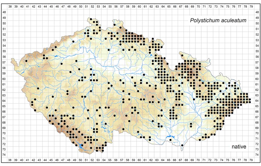 Distribution of Polystichum aculeatum in the Czech Republic Author of the map: Libor Ekrt Map produced on: 15-10-2017 Database records used for producing the distribution map of Polystichum aculeatum