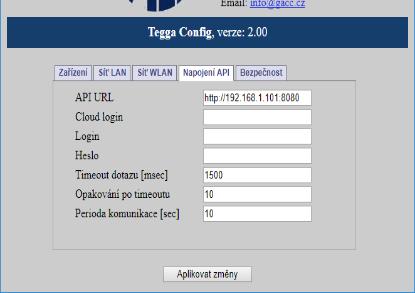 Strana 12/ 15 Napojení na API Zde se musí zadat: - API URL adresa počítače kde běží GAMP Apache.