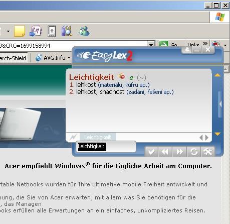 Obr. 2 Vzhled Easy Blue Porovnání s jinými elektronickými slovníky na trhu, které jsou přibližně stejného kalibru: A-Č slovník, který je součástí PC Translatoru 2000, LangSoft & SOFTEX Software; A-Č