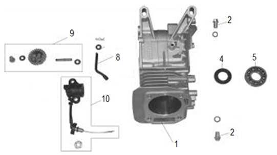 2 710001002 Těsnění hlavy válce Cylinder head gasket 4 710001004 Svorník M8x34 Stud bolt M8x34 5 710001005 Těsnění výfuku Exhaust paper gasket 6 710001006 Těsnění ventilového víka Cylinder head cover