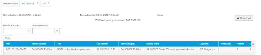 1.1.6 ZAT - Zátěžové proudy pro stanici Stanice zde se vybere konkrétní stanice (postačí napsat název nebo číslo