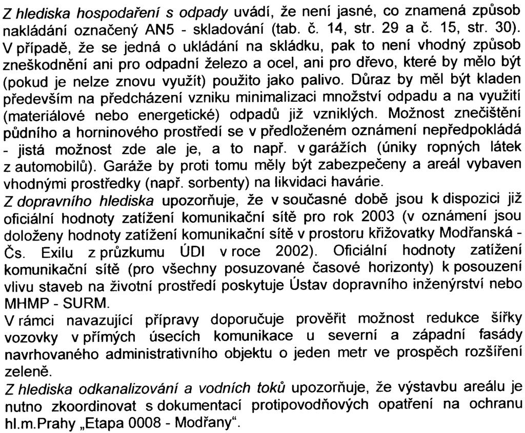 ... 3 Z hlediska hospodaøení s odpady uvádí, že není jasné, co znamená zpùsob nakládání oznaèený AN5 - skladování (tab. è. 14, str. 29 a è. 15, str. 30).
