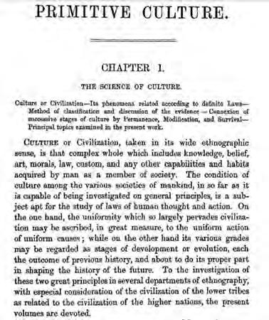 Obr. 1. Definice kultury. (Tylor 1871,1) Uvedená Tylorova kniha vyšla v roce 1871, v době, kdy Starý i Nový kontinent, tedy Evropa a Severní Amerika, prožívaly neobyčejný ekonomický růst.