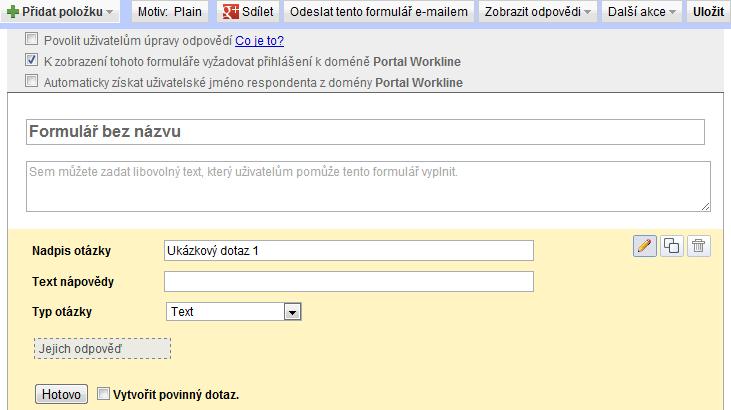 Tím, že vytvoříte formulář, získáte dotazník v elektronické podobě, který je přístupný z internetu nebo může být rozeslaný emailem, tabulku obsahující odpovědi dotazníku a automatizované přehledy,