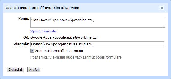 Hotový dotazník můžete rozeslat emailem (1) nebo vložit do svých webových stránek (2).