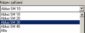zařízení - obsah výsuvné nabídky se bude měnit podle zvoleného výrobce: Z výsuvné nabídky Název zařízení