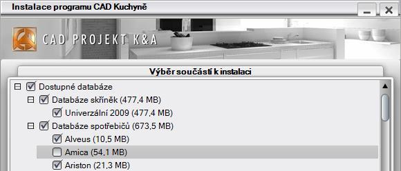 CAD Kuchyně > Instalace Neuděláte chybu, když vždy necháte zaškrtnuty všechny přepínače a klepnete na tlačítko Další.