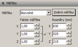 CAD Kuchyně > Převodník prvků Změna rozměrů modelu před vložením prvku do uživatelské databáze se provádí v panelu Měřítko: Když v seznamu Soubory pro převod vyberete některý prvek, v panelu Měřítko