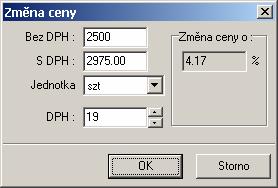 Ceny v přehledu jsou prvotně načteny z ceníků (viz kapitola Ceník), ale můžete je změnit tak, že na prvek poklepete v jednom ze zeleně