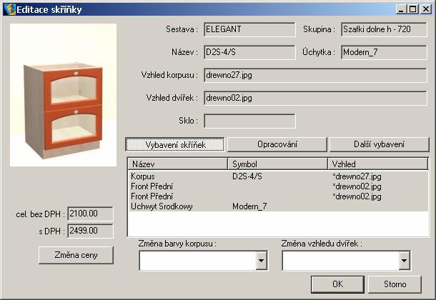 Rozpočet skříněk CAD Kuchyně > Rozpočet Chcete-li změnit parametry některé skříňky v rozpočtu,