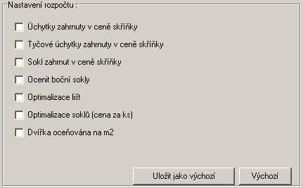 CAD Kuchyně > Manažer cen Význam přepínačů je zřejmý.