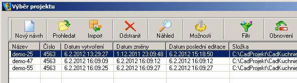 První spuštění programu Spuštění programu Program spustíte poklepáním na ikonu CAD Kuchyně na ploše Windows: CAD Kuchyně > První spuštění programu Po spuštění programu se automaticky otevře dialogové