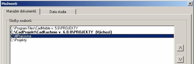 Jen jedna složka může být aktivní - je zobrazena tučně - a tu pak program používá při ukládání a otevírání projektů.