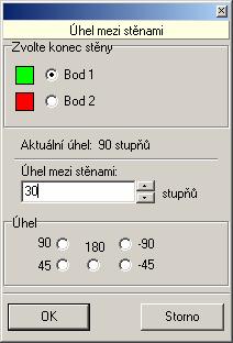 konec stěny zaškrtněte u kterého konce aktuálně vybrané stěny chcete stěnu natočit. V poli uprostřed okna zadejte nový úhel.