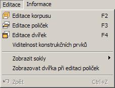 CAD Kuchyně > Editor skříněk Nabídka Editace Položka Editace korpusu otevře dialogové okno ve kterém se provádí základní návrh tvaru skříňky.