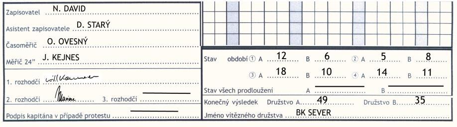 16 ROZPIS SOUTĚŽÍ - Trestné hody budou vyznačeny číslem hráče, který je prováděl, a budou zleva ohraničeny závorkou.