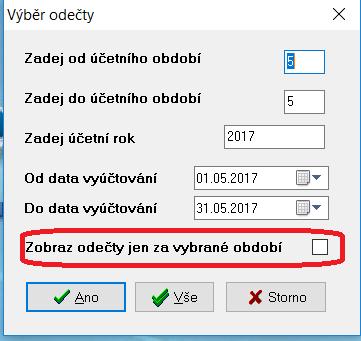 Odečty vodoměrů Při vstupu do evidence vodoměrů může uživatel vybírat odečty vodoměrů buď za vybrané období. V tom případě musí mít zaškrtnut údaj Zobraz odečty jen za vybrané období.