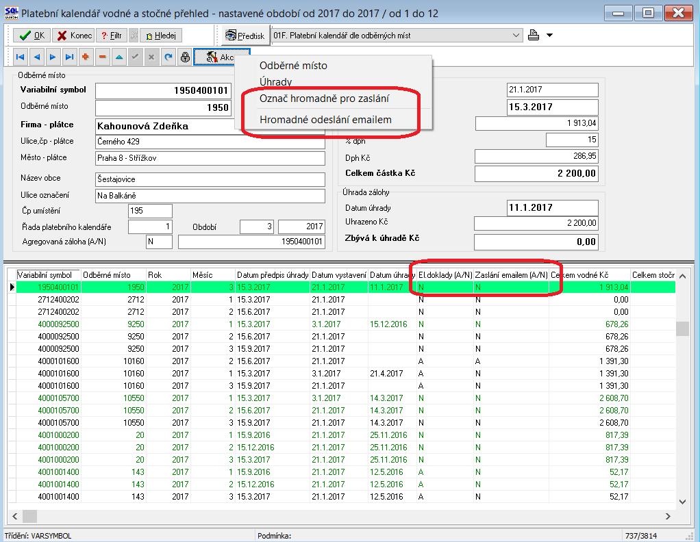 Platební kalendář elektronické zaslání V nové verzi byla upravena funkce elektronického odesílání platebních kalendářů.