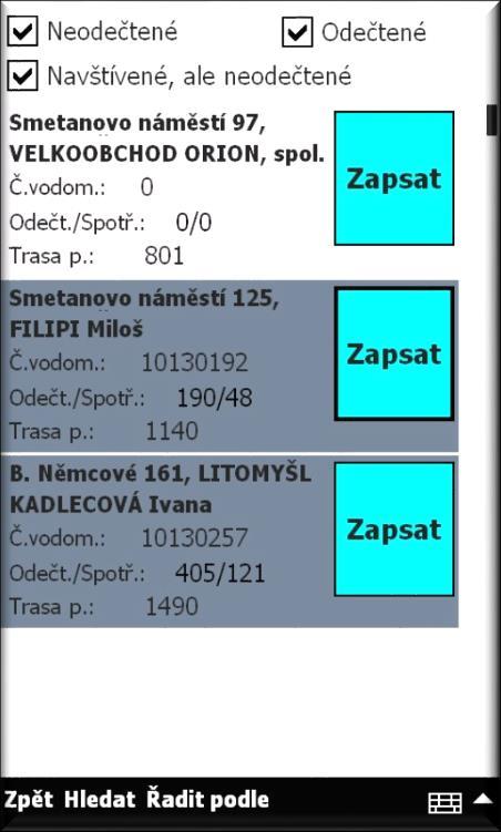 b. Seznam odběrných míst Tlačítkem Zapsat