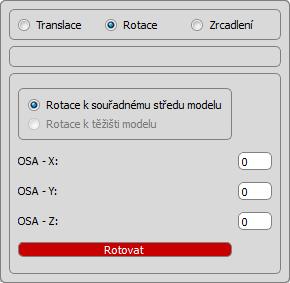 UTB ve Zlíně, Fakulta aplikované informatiky 56 8.4.3 Rotace Hodnoty úhlu rotace podél jednotlivých os jsou zadávány uživatelem ve stupních, viz obrázek č. 25. Program nadále pracuje s radiány.