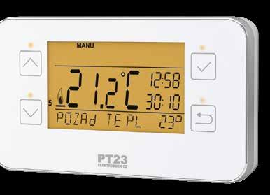 PROSTOROVÝ TERMOSTAT S PODSVÍCENÝM DISPLEJEM PT23 VELKÝ PŘEHLEDNÝ DISPLEJ S DOTYKOVÝM OVLÁDÁNÍM vhodný pro všechny typy kotlů s ON