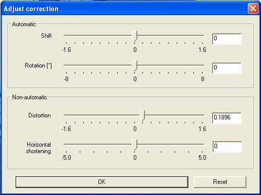 Obr. 5.1: Snímek pro odhad koeficientu radiální distorze v ShiftN V programu ShiftN byl načten takto získaný snímek. V panelu nástrojů byla použita funkce Adjust correction.