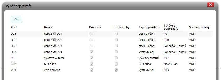 Spustíme průvodce volbou z hlavního menu: Depozitář / Manipulace / Nová výdejka (průvodce). Nejprve se zobrazí okno pro výběr depozitáře trvalého uložení (obr.