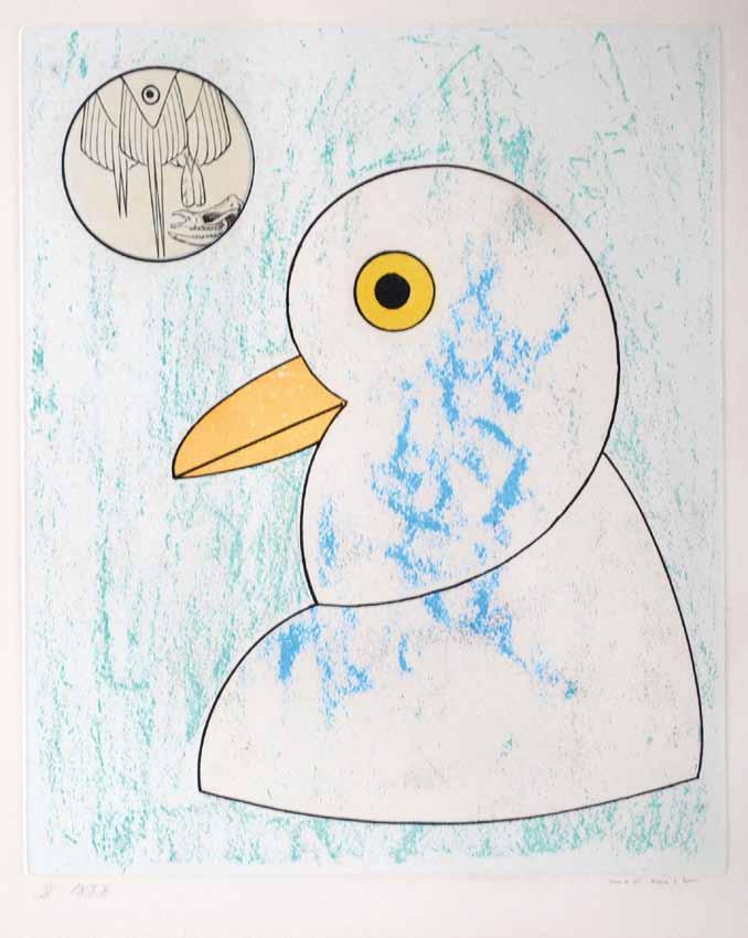 16 16. Max Ernst (1891 1976) Oiseau en péril koláž, lept, akvatinta, 1975, 30 x 25 cm, sign. PD Max Ernst, rám, č.