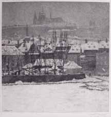 Jaromír Stretti - Zamponi (1882 1959) Praha v zimě lept, 1911, 35,7 x 33,3