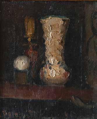 Andrej Bělocvětov (1923 1997) Zatiší s vázou a svícnem olej, plátno, 1945, 30 x 26 cm, sign.