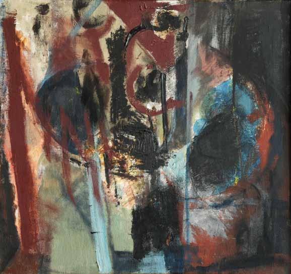 Jánuš Kubíček (1921 1993) Haraburdí (sklep) olej, plátno, 1985-6, 63 x 67,5 cm, vzadu monogr. J. K., rám, známý český malíř tvořící v intencích nefigurativního umění, člen skupiny Brno 57.
