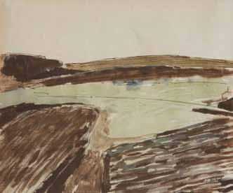 75 77 75. Ivan Ouhel (1945) Oranice akvarel, tuš, papír, 32 x 38 cm, sign. PD I. Ouhel, rám, žák prof.