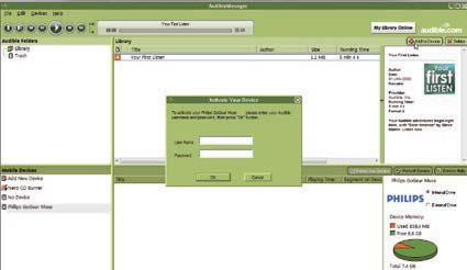 Při prvním připojení přehrávače k softwaru AudibleManager přehrávač aktivujte podle pokynů.