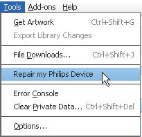 18 Oprava přehrávače pomocí softwaru Philips Songbird 4 Postupujte podle pokynů na obrazovce a dokončete opravu.