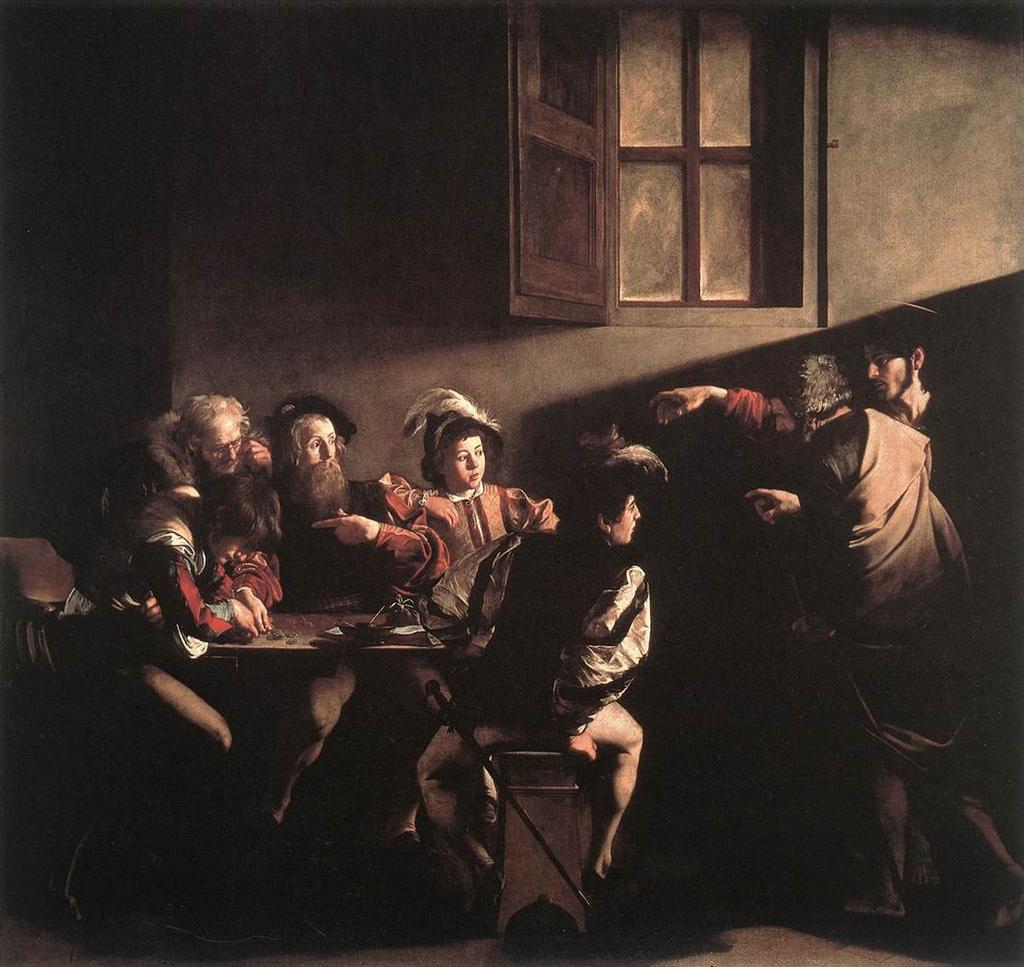 Caravaggio Povolání celníka Matouše, 1599-1600, z