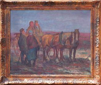 9 10 11 12 15 16 14 13 9) kolář Radomír (1924-1993): Rozhovor. Olej na plátně, 83 x 100 cm, signováno, datováno 1951?