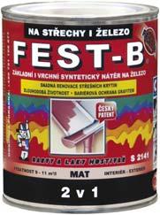 FEST-B 2 v 1 S 2141 ZÁKLADNÍ I VRCHNÍ SYNTETICKÝ NÁTĚR NA ŽELEZO 0101 světle šedý 0540 zelený 0845 cihlový 0111 šedý 0280 hnědý 0570 0840 tmavě zelený červenohnědý 0,8 kg 2,5 kg 5 kg 12 kg 7-8