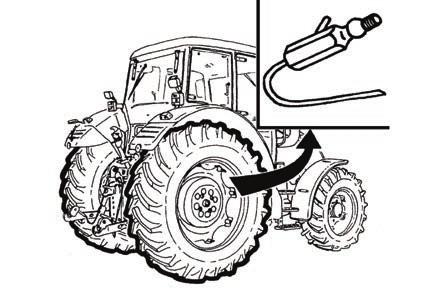 F_02_109 Postup při plnění pneumatik kapalinou 1. pozvednutím traktoru odlehčete pneumatiku a otočte ji ventilem nahoru (A) 2. vypusťte vzduch a vyšroubujte vložku ventilu 3.
