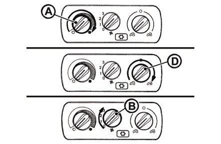 SEZNÁMENÍ S TRAKTOREM Ovládač cirkulace vzduchu v kabině (D) a - okolní (vnější) vzduch je nasáván přes filtry do kabiny - nasávání vzduchu z kabiny je uzavřeno b - vzduch je nasáván z prostoru