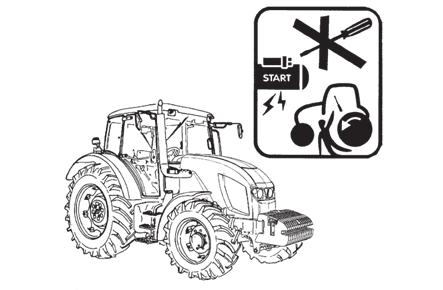 FHD14N038 Zakázané startování Je zakázáno startovat traktor zkratováním svorek spouštěče. Startujte pouze ze sedadla řidiče.