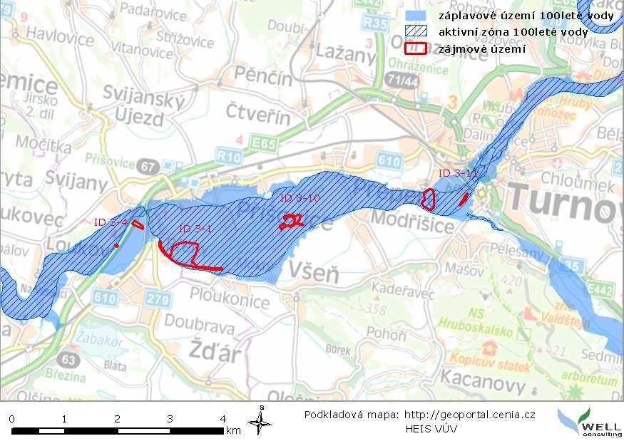 Záplavová území Zájmová lokalita se nachází v záplavovém území vodního toku Jizery, kromě dílčího záměru ID 3-4 zároveň leží ve vymezené aktivní zóně záplavového území Jizery ( 66 vodního zákona).