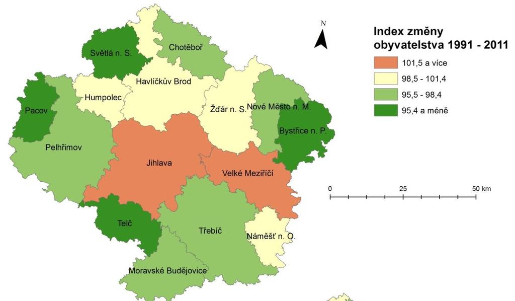 VÝVOJOVÉ TRENDY MIKROREG. Období 1991-2011: Obnova přirozených mechanismů Hl. determinanty: přesun prac. do služeb, stěhování většinou ml.