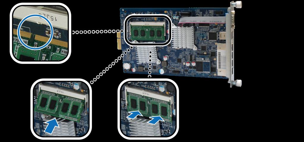 Instalace modulu RAM 1 Vypněte zařízení RackStation a odpojte všechny připojené kabely, abyste zabránili případným škodám. 2 Odšroubujte dva knoflíky, které zajišťují zadní panel.