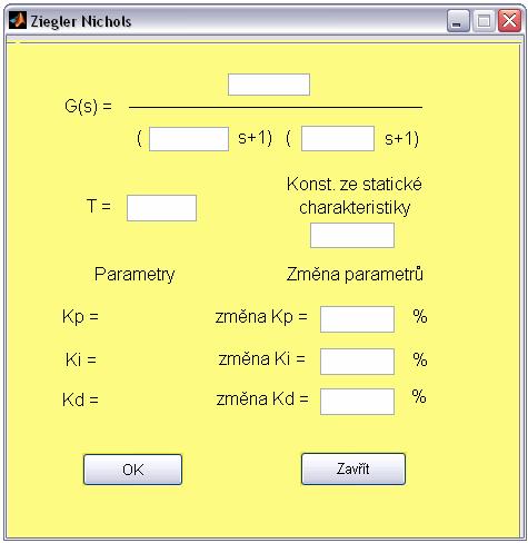 UTB ve Zlíně, Fakulta aplikované informatiky, 2008 27 3.5.2 Ziegler Nichols metodou V druhé možnosti Ziegler Nichols metodou je nutno zadat základní parametry viz 3.4.1.