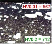 20 Impact kráter v místě, kde došlo na povrchu k austenitizaci a následkem toho pak ke znovuzakalení. To se projevilo vyšší tvrdostí.