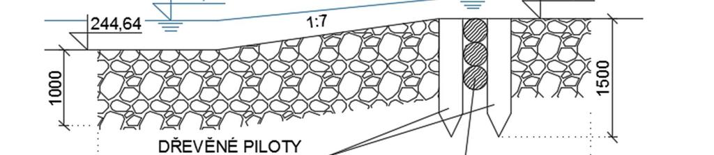 Obr. 7.2 Spádový stupeň - vtok 7.5 Zpevnění paty Pata svahu je na straně vtokové části opevněná kamenným záhozem o hmotnosti kamene 200-300 kg.