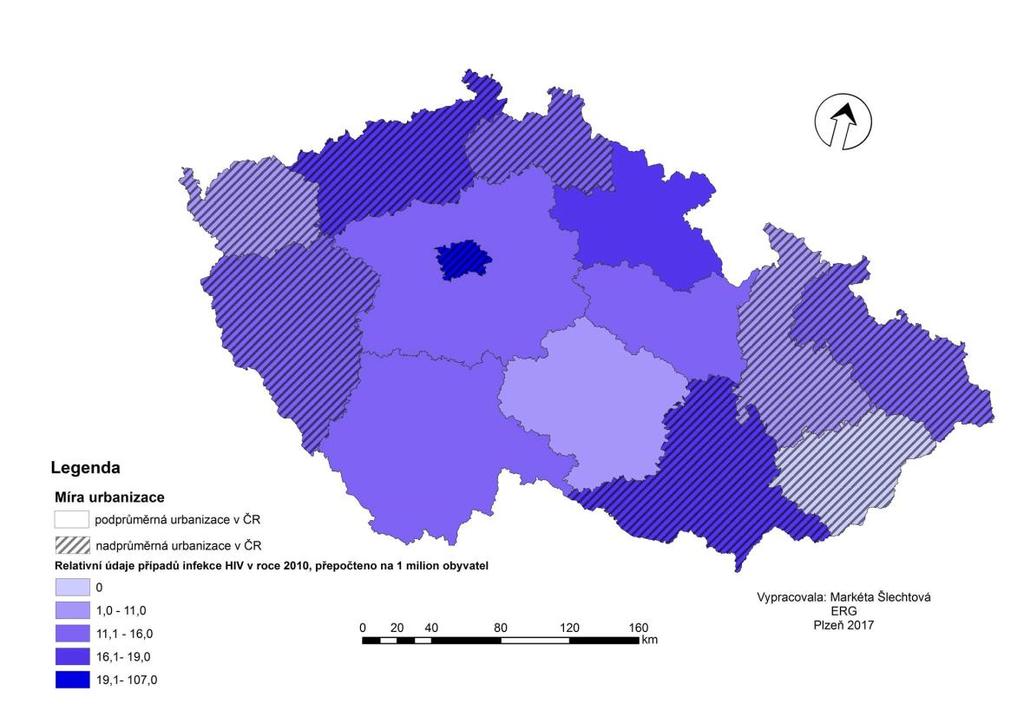 Tabulka 8: Míra urbanizace v jednotlivých krajích ČR za rok 2011 Kraje Procentuální vyjádření obyvatel žijících v sídlech s více než 10 000 obyvateli Hl.