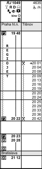 sloupec přelepte, doplňte poznámky 1 a 11 575 250 1033,1043 1. sloupec, vlak 4619 od stanice Hrušovany u Brna (je předjížděn), 12. a 13.